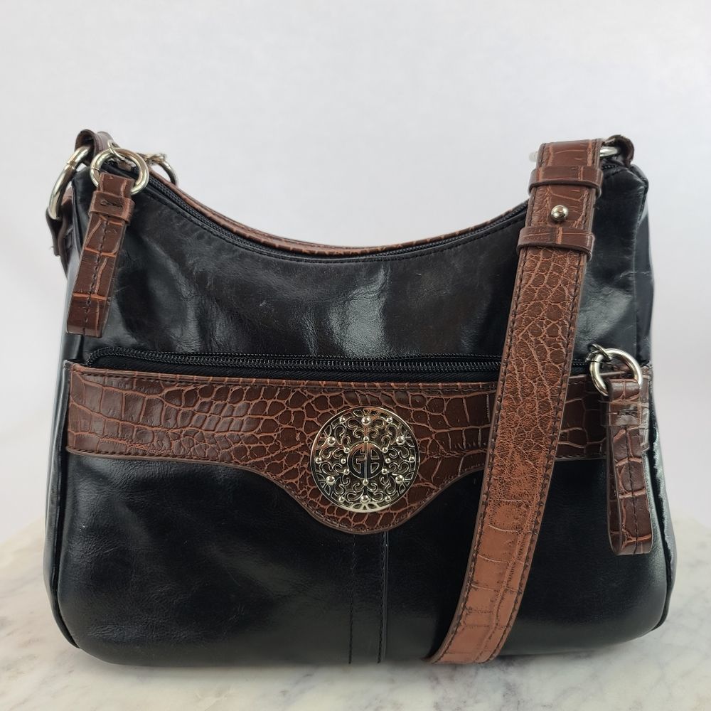 GIANI BERNINI - Leather Crossbody Shoulder Bag in Black and Caramel